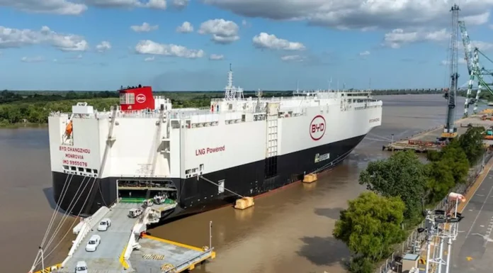 Sorpresa en Zárate con la llegada del gran buque BYD Changzhou con la carga de vehículos híbridos chinos