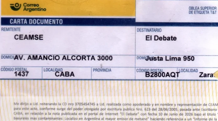 EL DEBATE: FUIMOS INTIMADOS POR CEAMSE Y ACLARAMOS NUESTRA PUBLICACIÓN